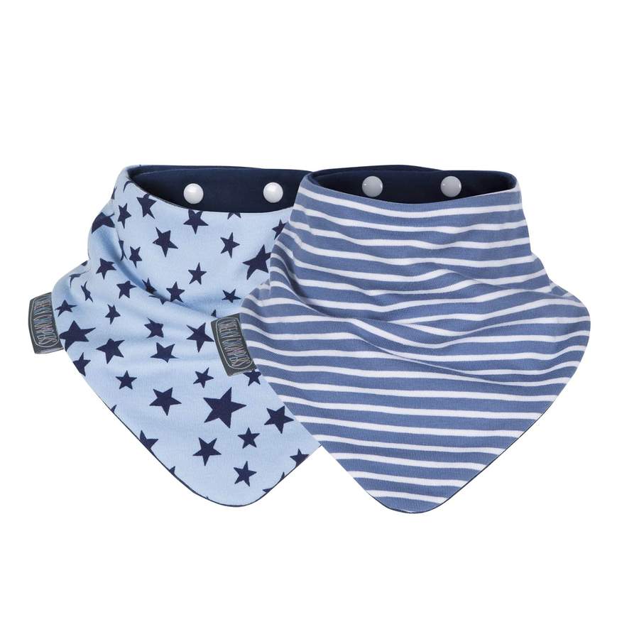 Bandana bibs 2 bibs. Blue with stars and blue with stripes. 