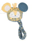 Baby teether in yellow and blue soft lion design.