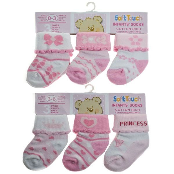 Baby Girls Socks - 3 Pack Turnover Socks (0 - 12 Months)
