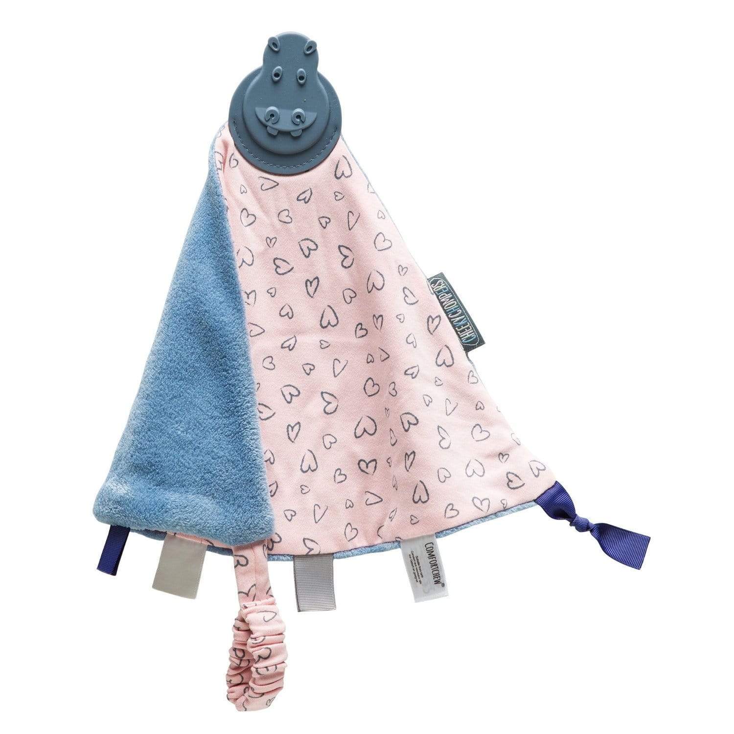 Baby teether comfort blaket in pink and blue hipp design.