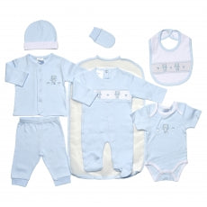 Baby Boy Clothing Blue 7 Piece &#39;Bear &amp; Paws&#39; Blue Gift Set