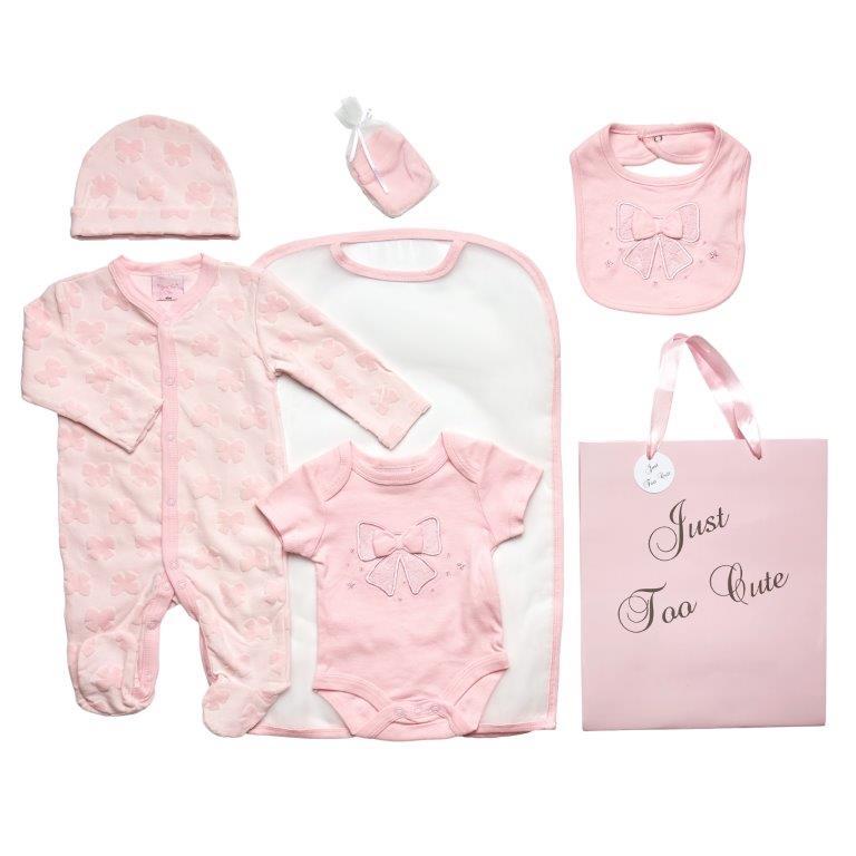 5Pc Baby Girl Pink Bow Layette Gift Set - Bumbles &amp; Boo