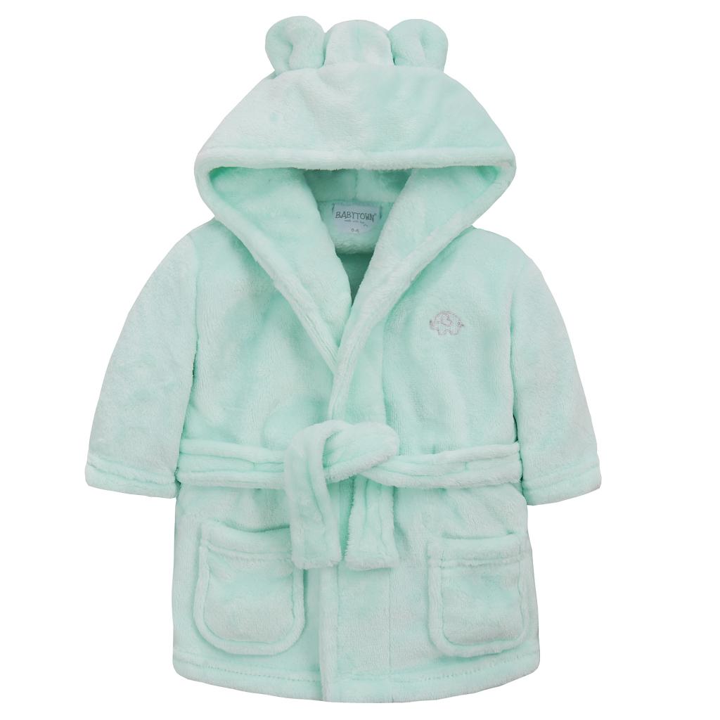 Personalised green baby dressing gown robe with cute ears.