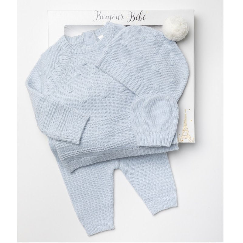 Soft knitted unisex 4 pcs clothing set in a soft blue