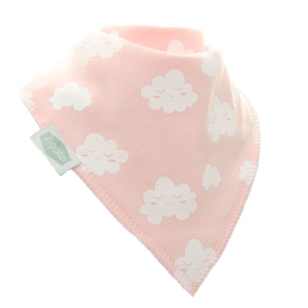 Light pink bandana bib with smiling white cloud design