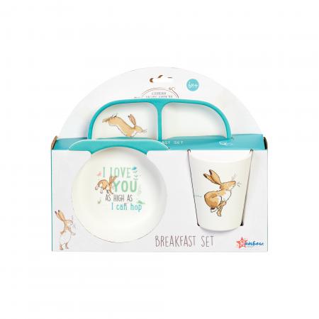 The Guess How Much I Love You Breakfast Set is the perfect way to make mealtimes fun times! Including a Cup, Plate and Bowl, this beautifully decorated three-piece set features illustrations of the Nutbrown Hares from the Guess How Much I Love You Stories