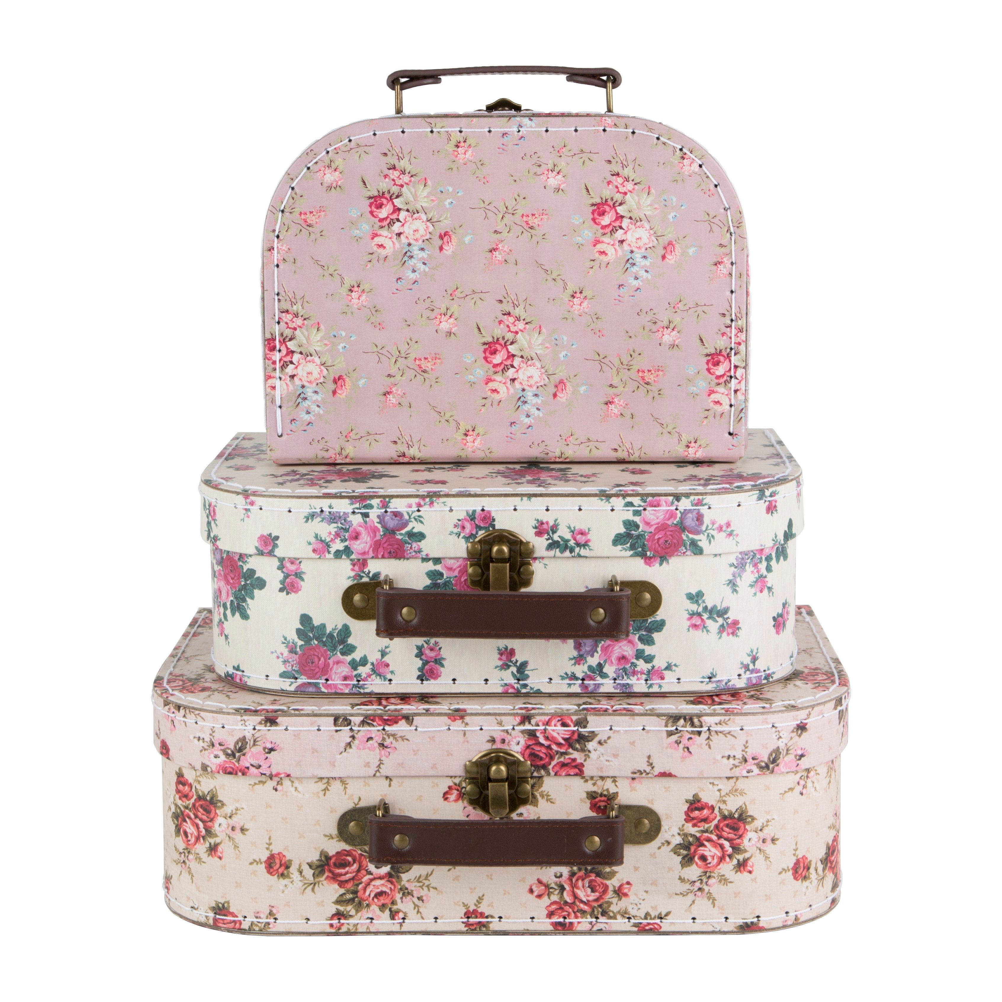 Vintage Rose&#39;  Suitcase Luggage Storage Set