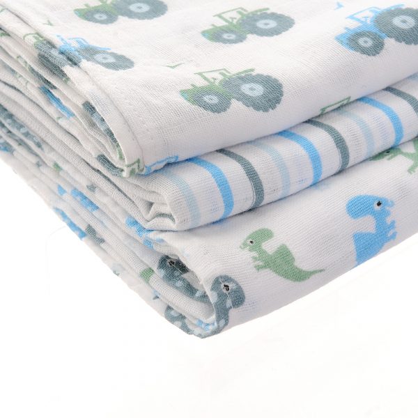 Pack of 3 Large Blue Baby Muslins