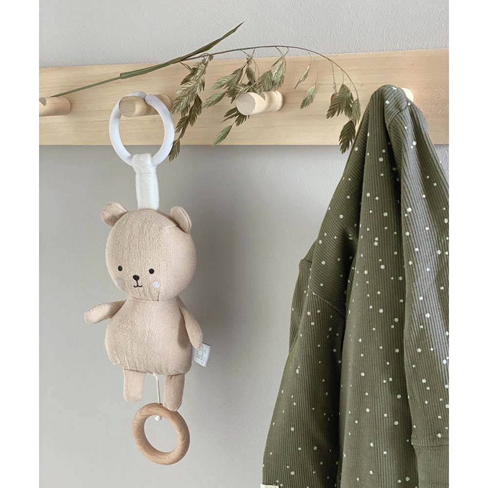 Super cute musical teddy.  Perfect for prams and car seats.