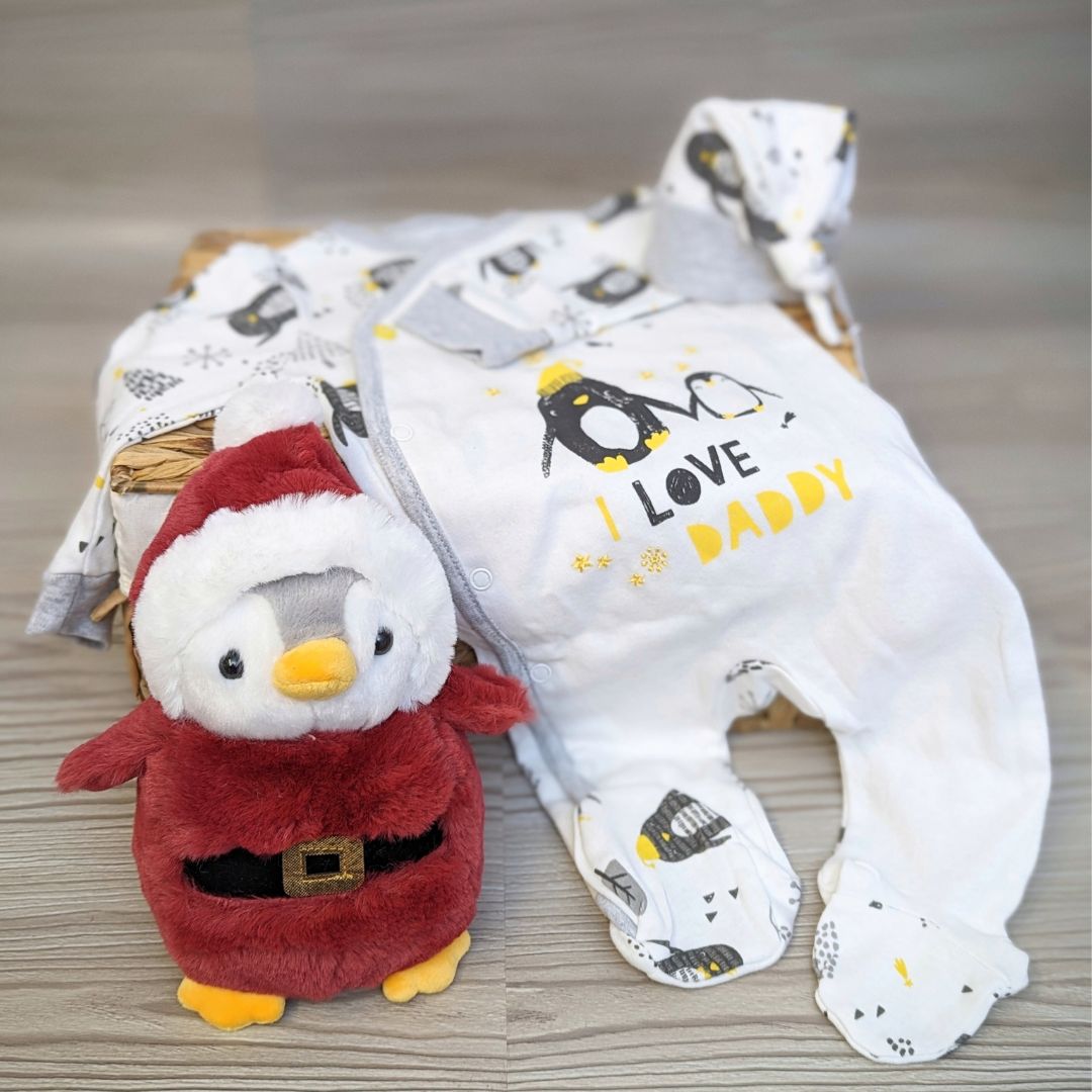 My first Christmas baby hamper with penguin theme.