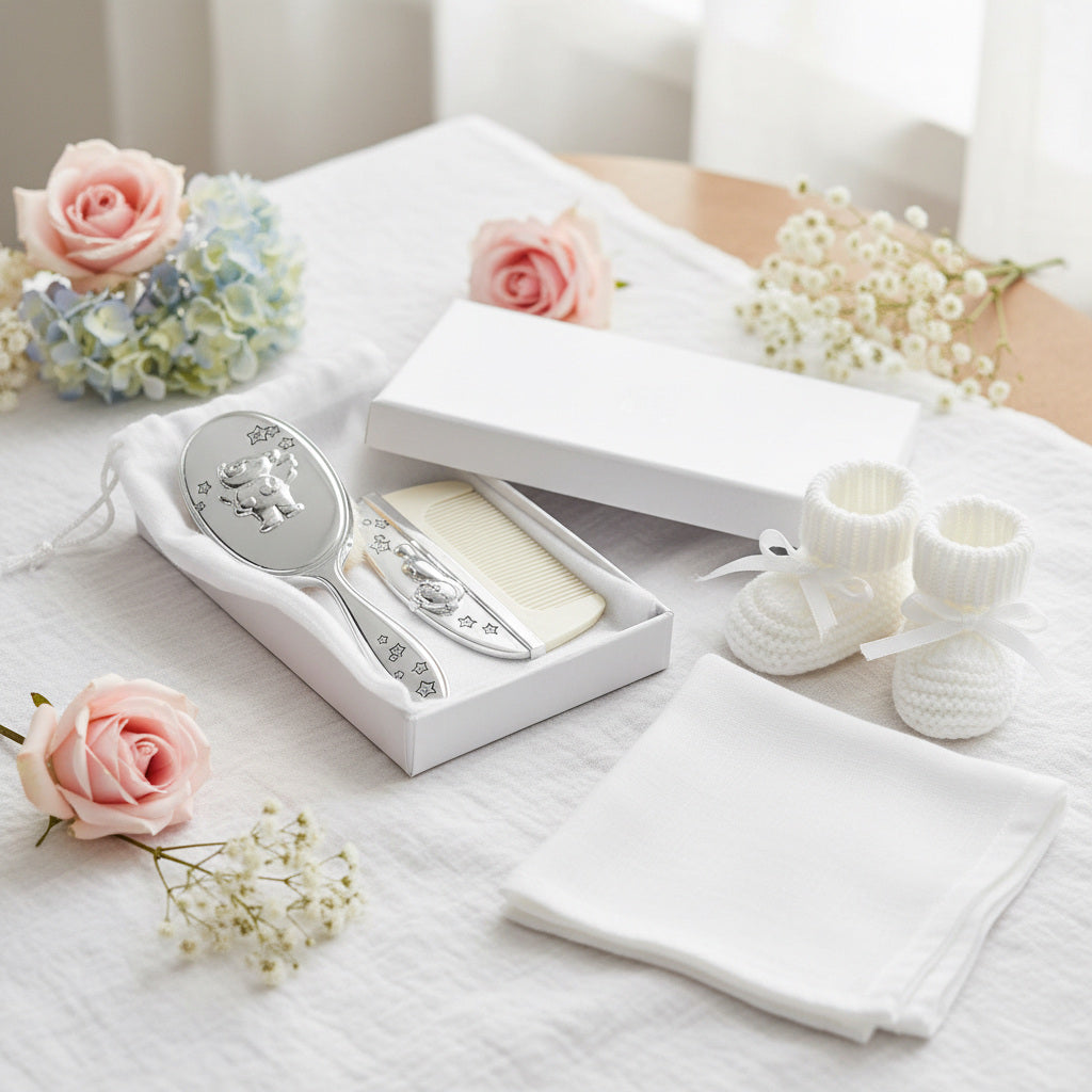 Silver Plated Brush and Comb Set Baby Brush Set.