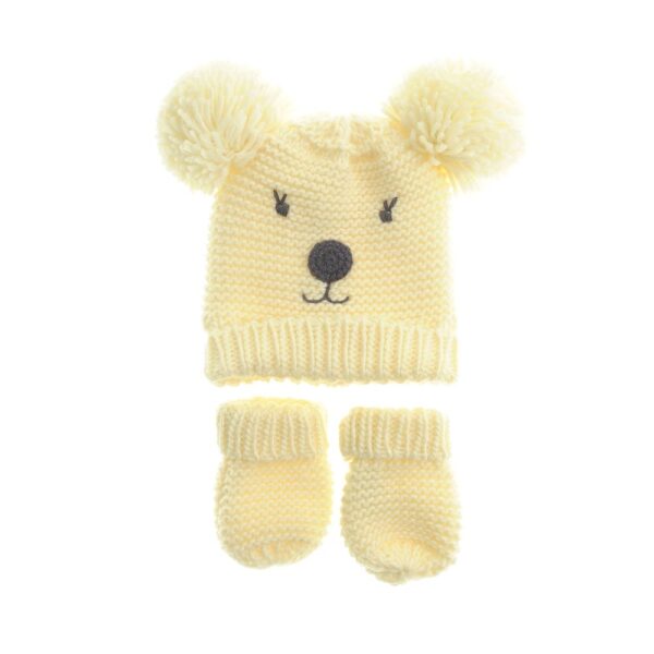 Cream Bear Hat and Mittens