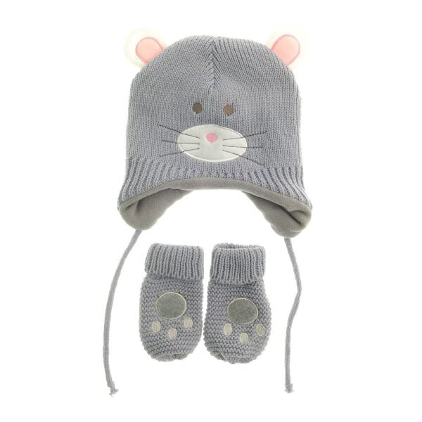 Grey Mouse Woolly Hat and Mittens