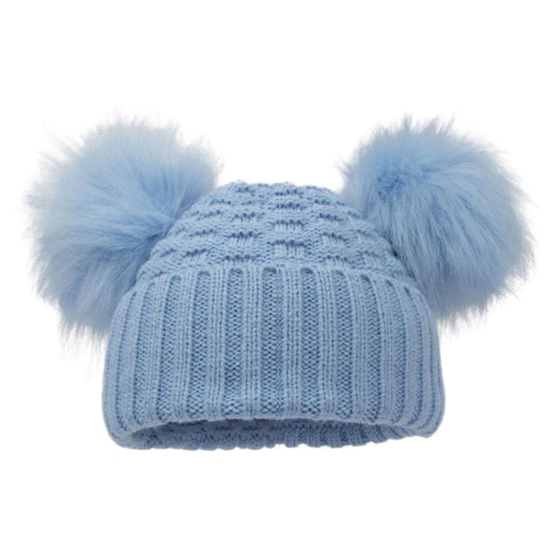 Baby Blue Double Pom Pom Knitted Hat