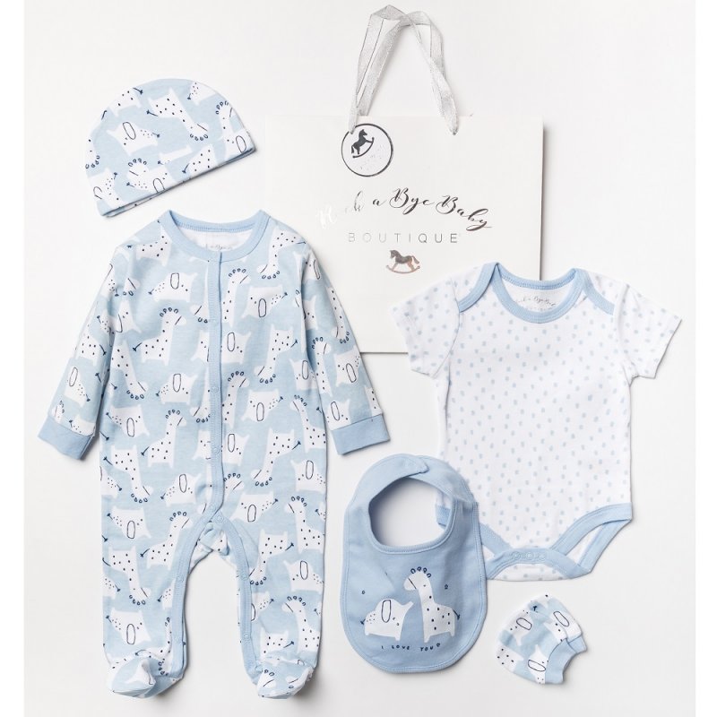 Baby Boy Clothes - Blue 5 Piece - Elephant & Giraffe Design – Bumbles & Boo