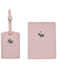 New Baby Girl Gift Pink Passport Holder & Luggage Tag Set With Elephant Design
