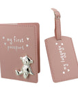 Baby Girl Pink Passport Holder & Luggage Tag with Silver Bear