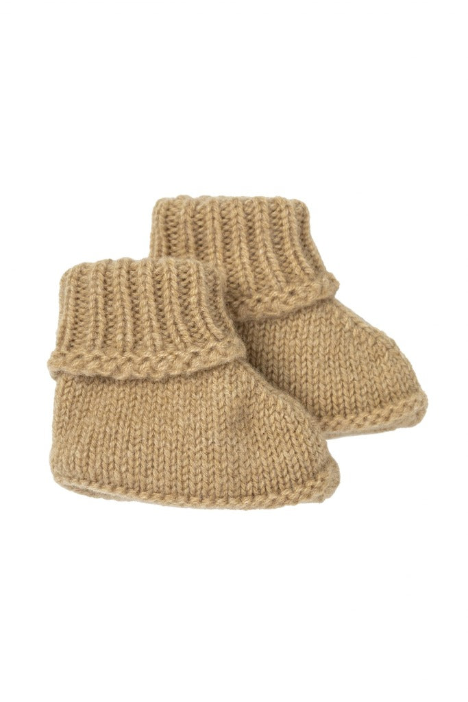 Cashmere Baby Bootees Camel 0-3 Months