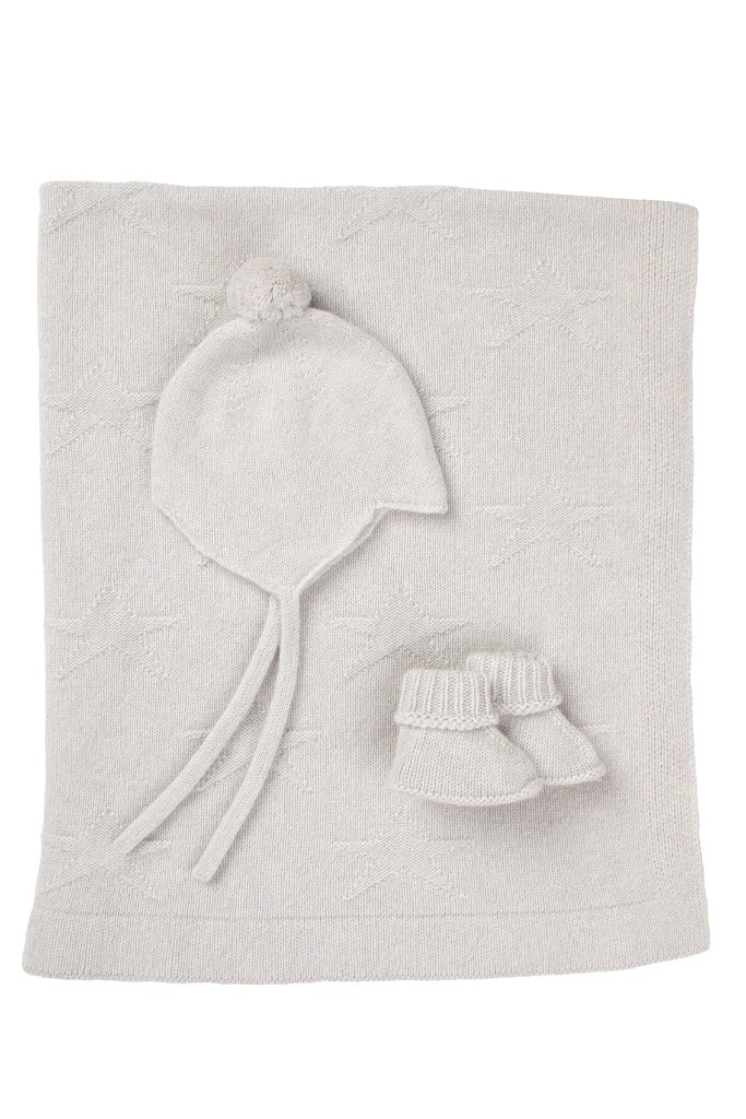 Cashmere Misty Grey 3 Piece Baby Set - Blanket, Booties and Hat
