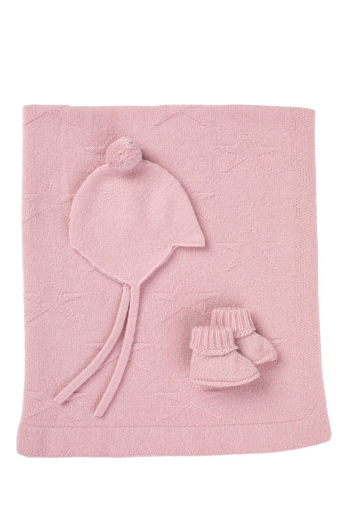 Cashmere Rose Pink 3 Piece Baby Set - Blanket, Booties and Hat