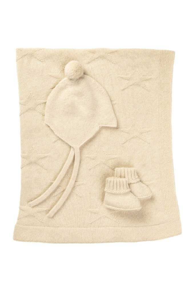 Cashmere Ivory 3 Piece Baby Set - Blanket, Booties and Hat