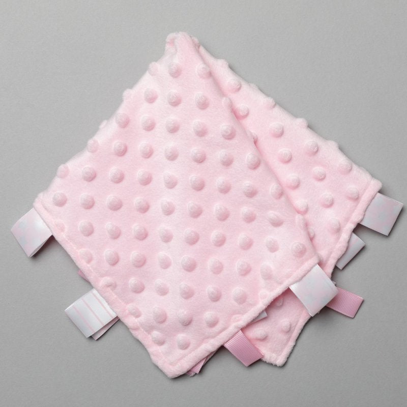 Soft Pink Bubble Taggie Comforter Blanket With Ribbons