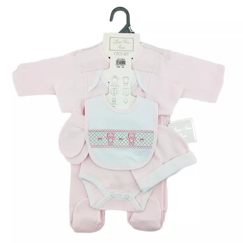 Baby Girl Clothes - Pink &amp; White 7 Piece Layette Gift Set