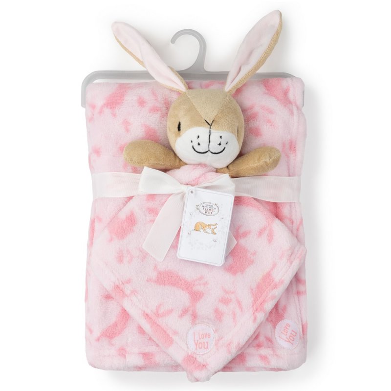 Baby Blanket &amp; Comforter Gift set in pink with rabbit 