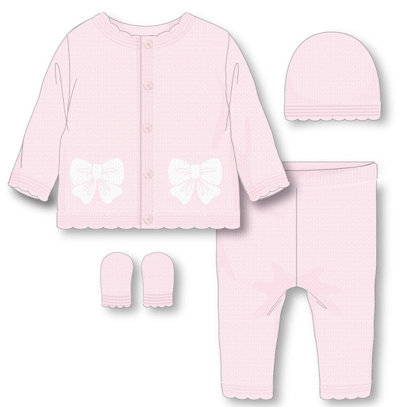 Baby Girls Knitted 4 Piece Outfit In A Gift Box (Available in Pink and Dusky Pink)