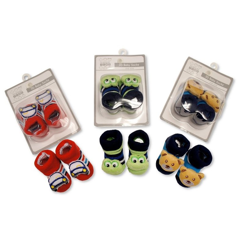 Baby Boy 3 D Socks Available as Car, Frog or Bear