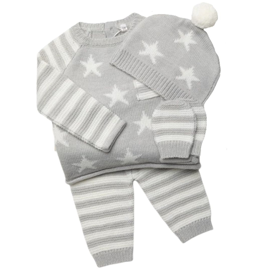 baby clothing set knitted grey white star