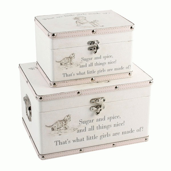 Baby Girl Luggage Trunk Keepsake Boxes - Set of 2
