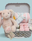 baby girl gifts hamper with pink Steiff Bunny
