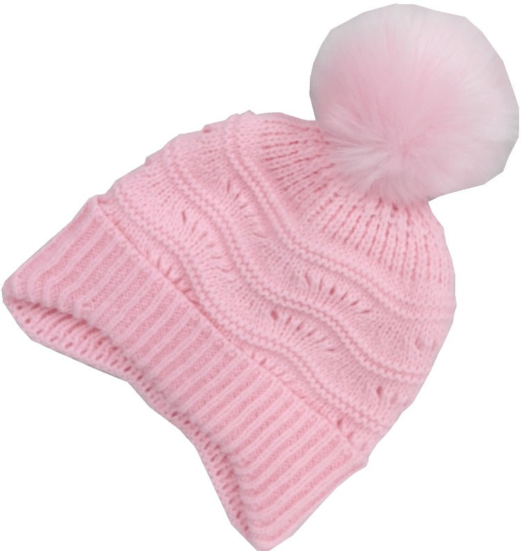 Pink pom pom baby hat