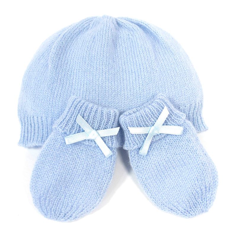 Cashmere blue hat and mitten gift set.  Perfect gift set for a new baby