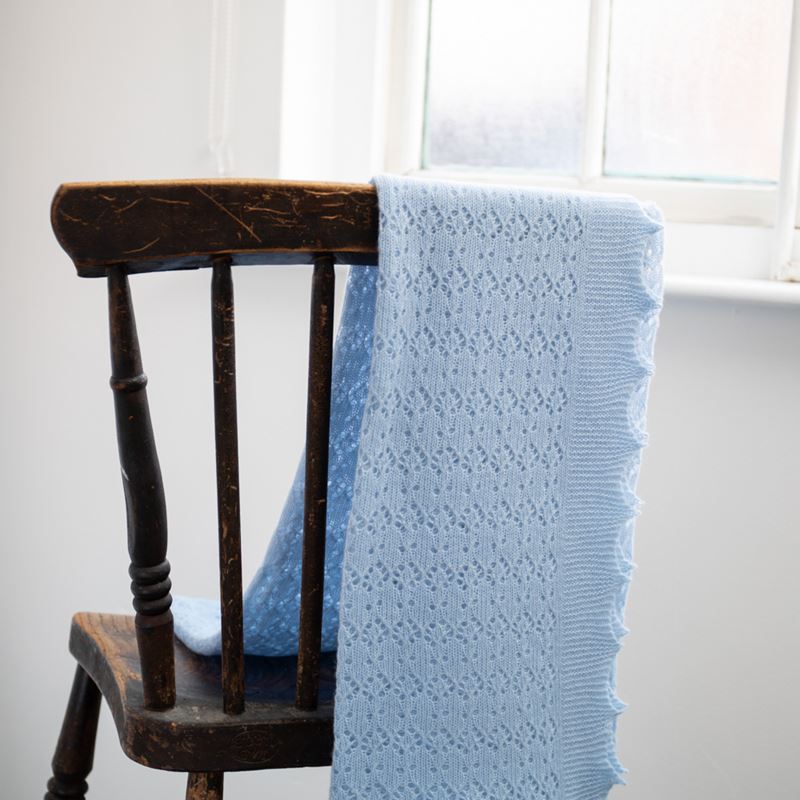 Beautiful soft blue cashmere shawl blanket.  Perfect new baby gift
