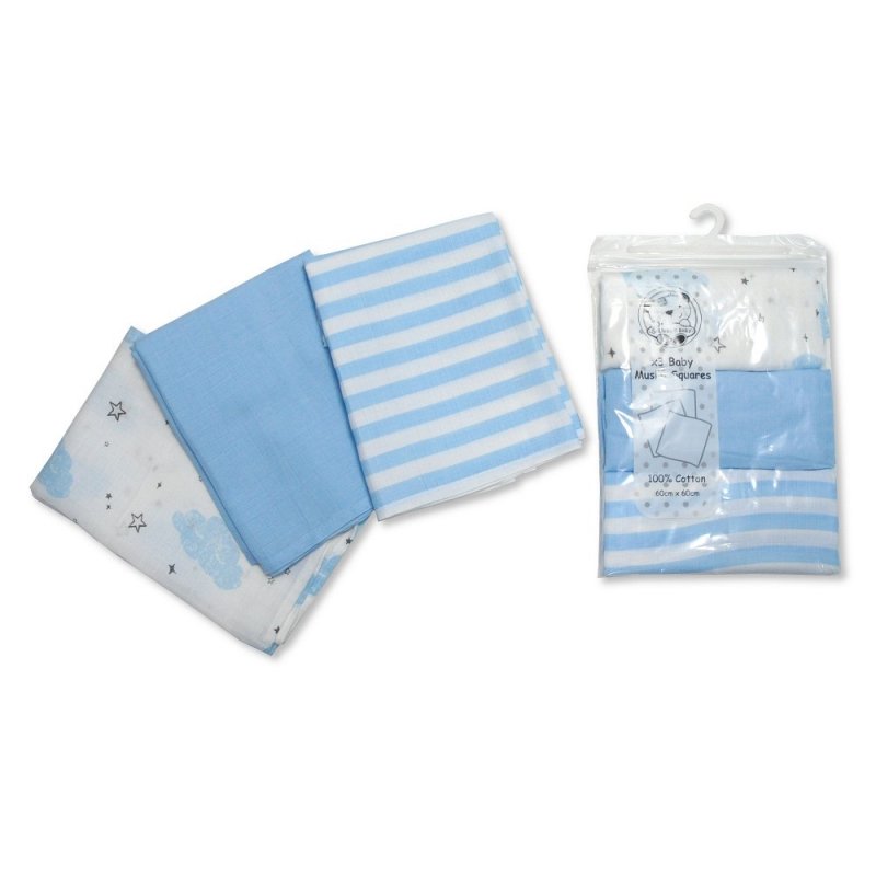 Baby Muslin Blankets (3 pack) Blue