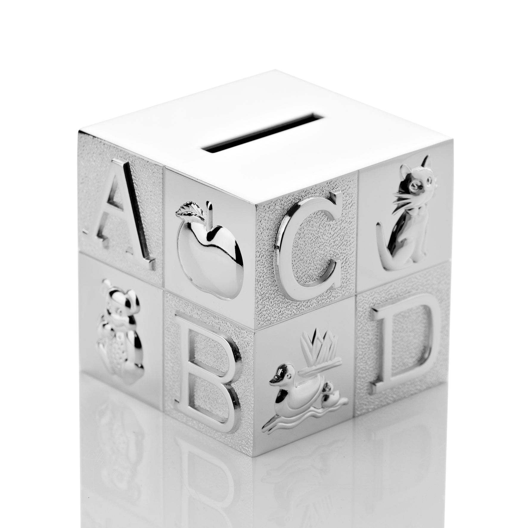 Christening Gift, Silver Plated Money Box Cube &#39;A.B.C&#39;