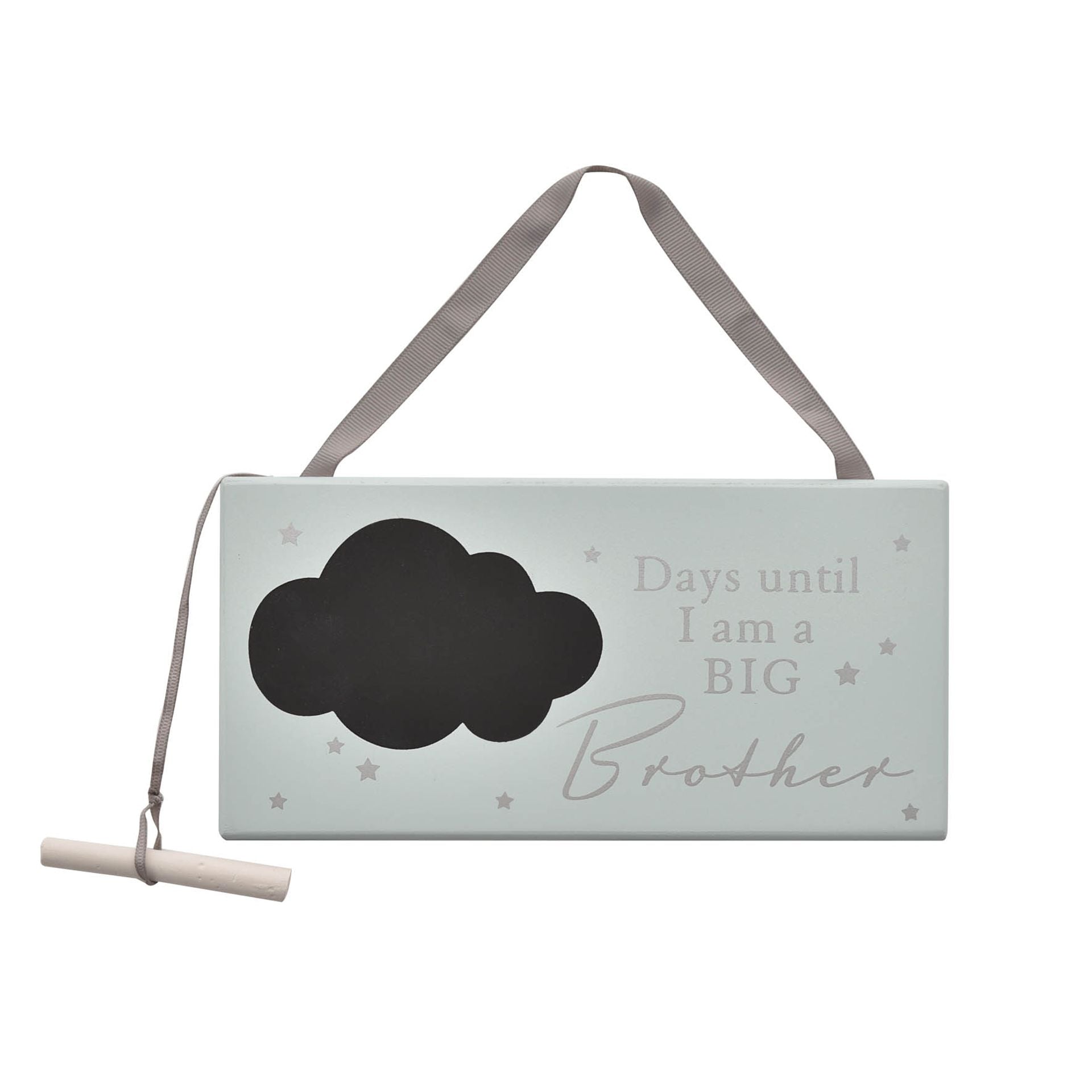 A chalk count down plaque with 'Days Until I Am A Big Brother' written on it