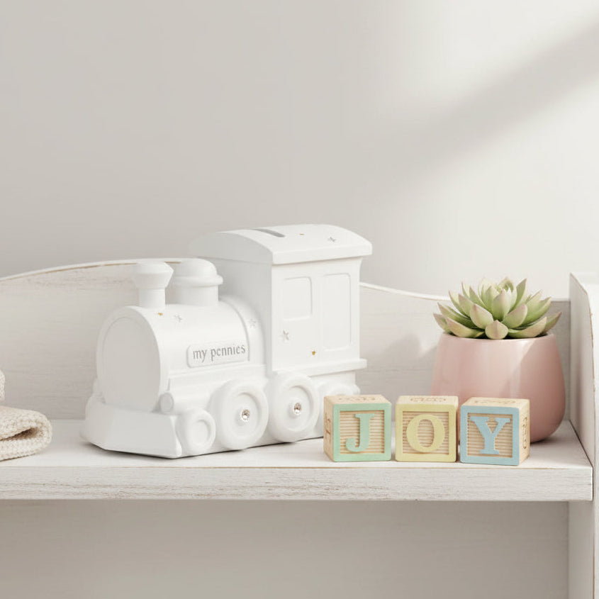 White Resin Money Box - Train Money Box.
