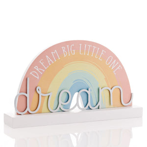 Petit Cheri MDF Rainbow Plaque "Dream Big Little One" Baby Plaque.
