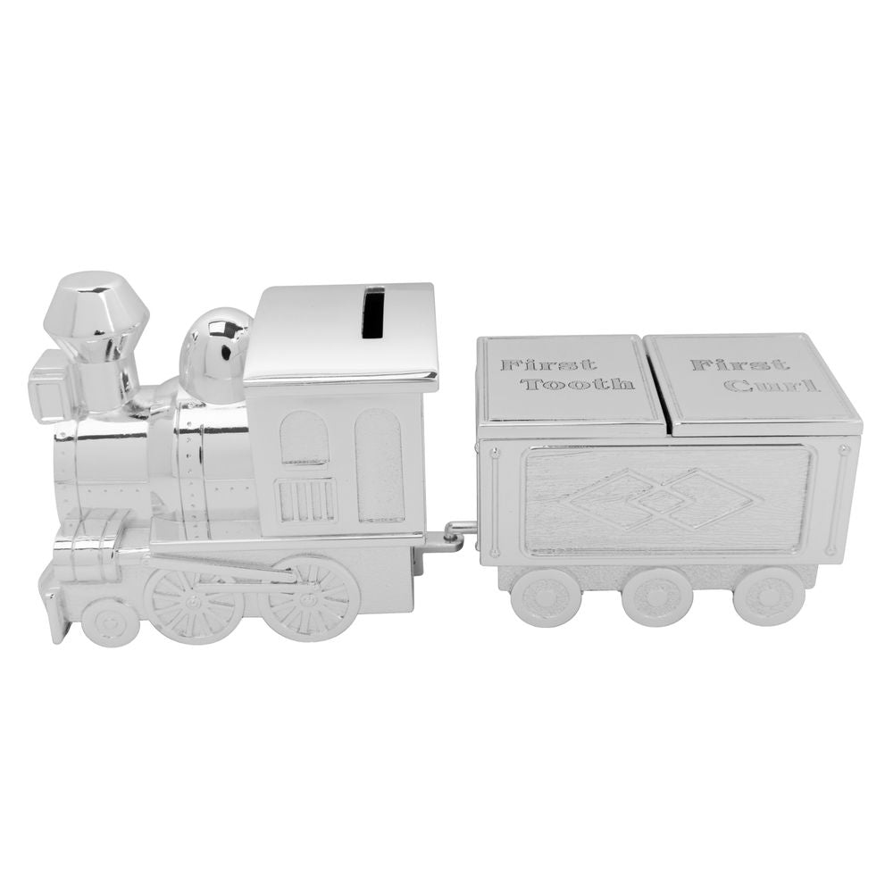 Silver Plated Train Money Box &amp; First Tooth/Curl Carriage