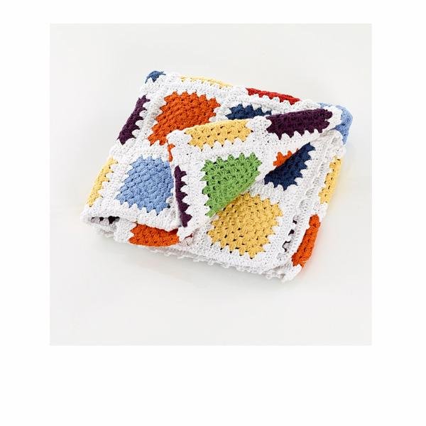Fair Trade Organic Multi Coloured Squares Cotton Knitted Baby Blanket - Bumbles &amp; Boo