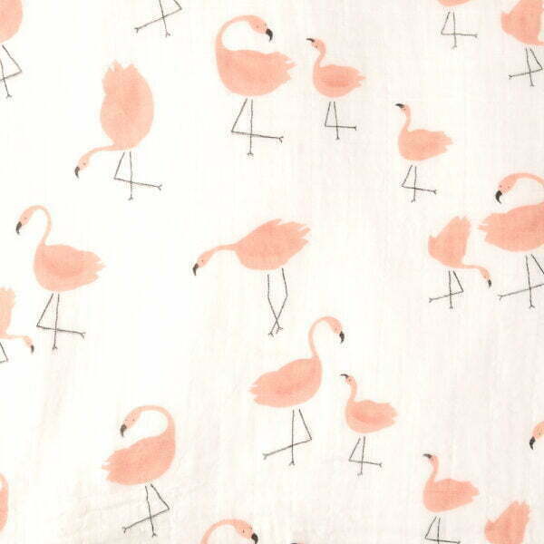 Soft 100% brushed cotton muslin swaddle blanket with flamingo print 120cm X 120cm