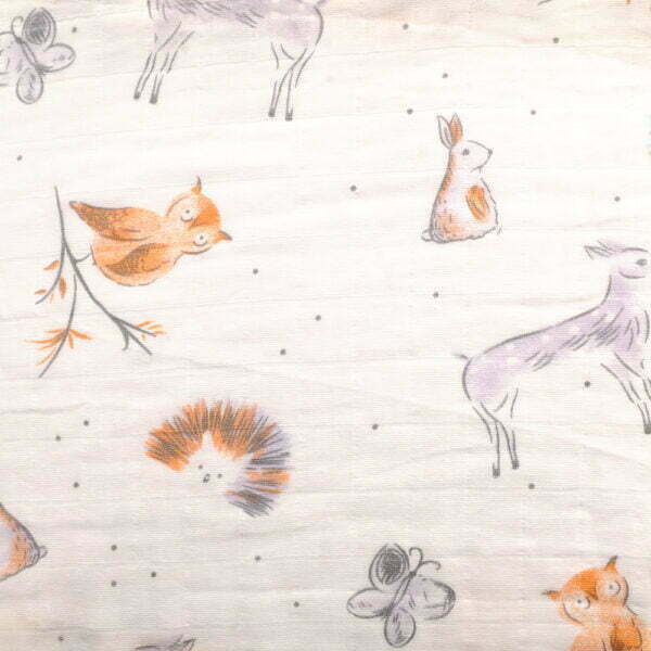 Soft 100% brushed cotton muslin swaddle blanket with Forest print 120cm X 120cm