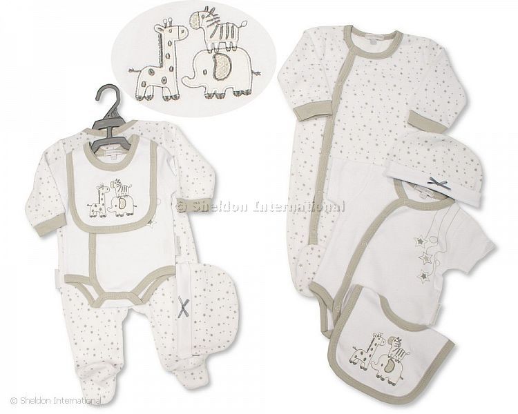 Baby Unisex &#39;Safari&#39; 4 Piece Adorable Layette Clothing Set