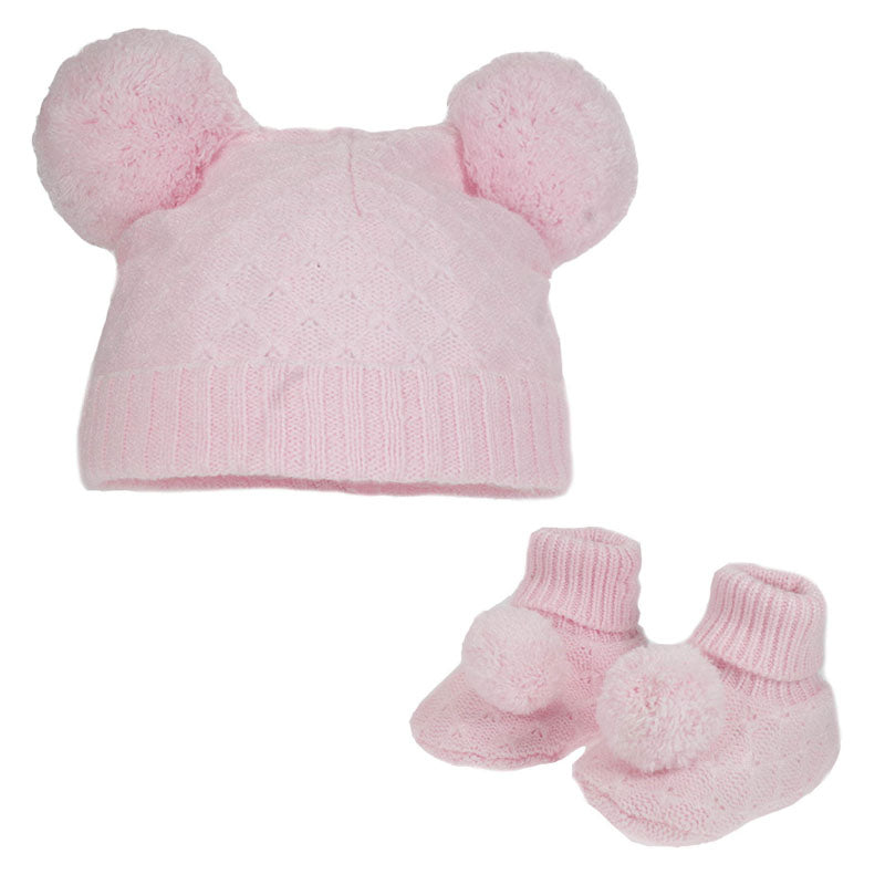 Hat and Bootie Knitted Set in Light Pink