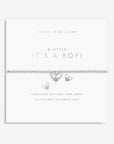 Celebrate the arrival of the new baby boy with our It's a Boy! Bracelet. This glittering silver bracelet features a stretch-bead style and a sparkling silver heart-shaped charm, surrounded by blue gemstone