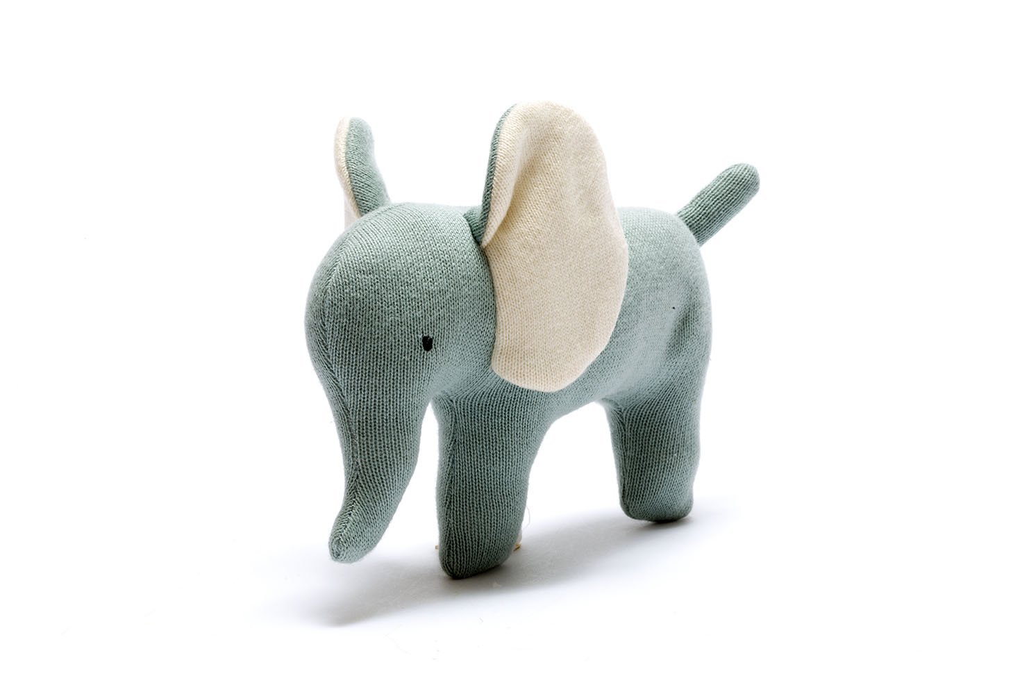 Knitted Organic Cotton Small Teal Elephant Baby Scandi Toy - Bumbles &amp; Boo