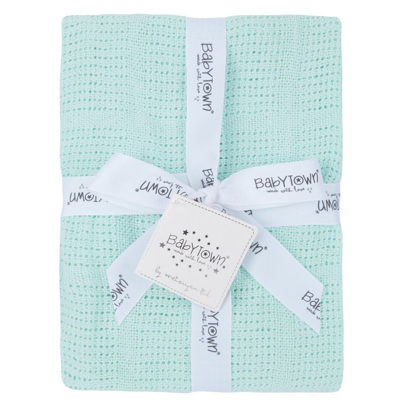 100% Cotton Cellular Mint Coloured Baby Blanket Size 